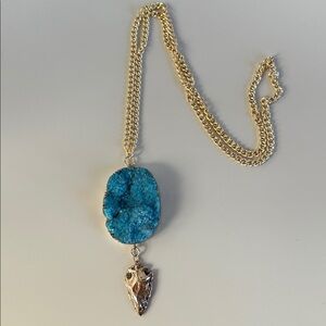 Turquoise Druzy with a gold arrowhead Pendant Necklace
